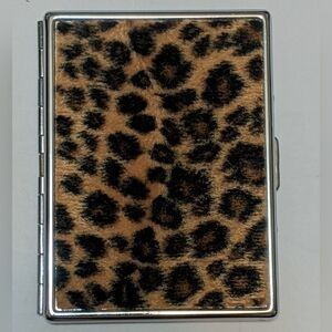 Vintage 90s Leopard Print Metal Wallet / Cigarette Case With Faux Fur